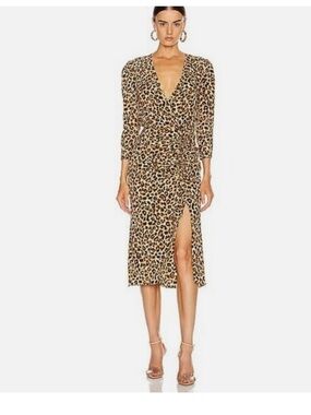 Veronica Arielle leopard print ruched  midi dress
